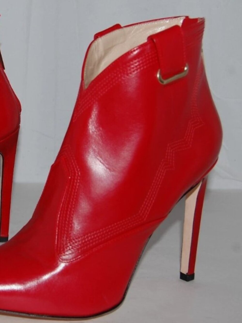$495❤️ 41/10 MANGANO Red Real Leather High Heels Ankle Boots Bootie ITALY - Picture 4 of 5